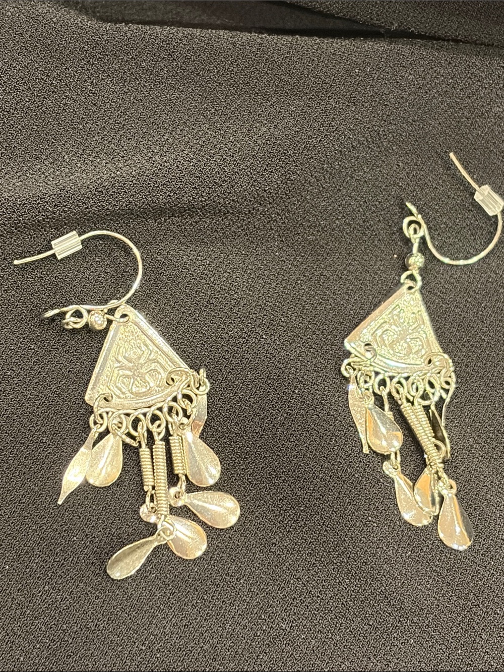 Silver-Tone Dangle SpiderTeardrop Fringe Earrings